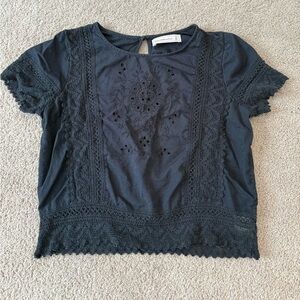 Abercrombie & Fitch Women's Embroidered Lace Top Navy/Black Size Medium